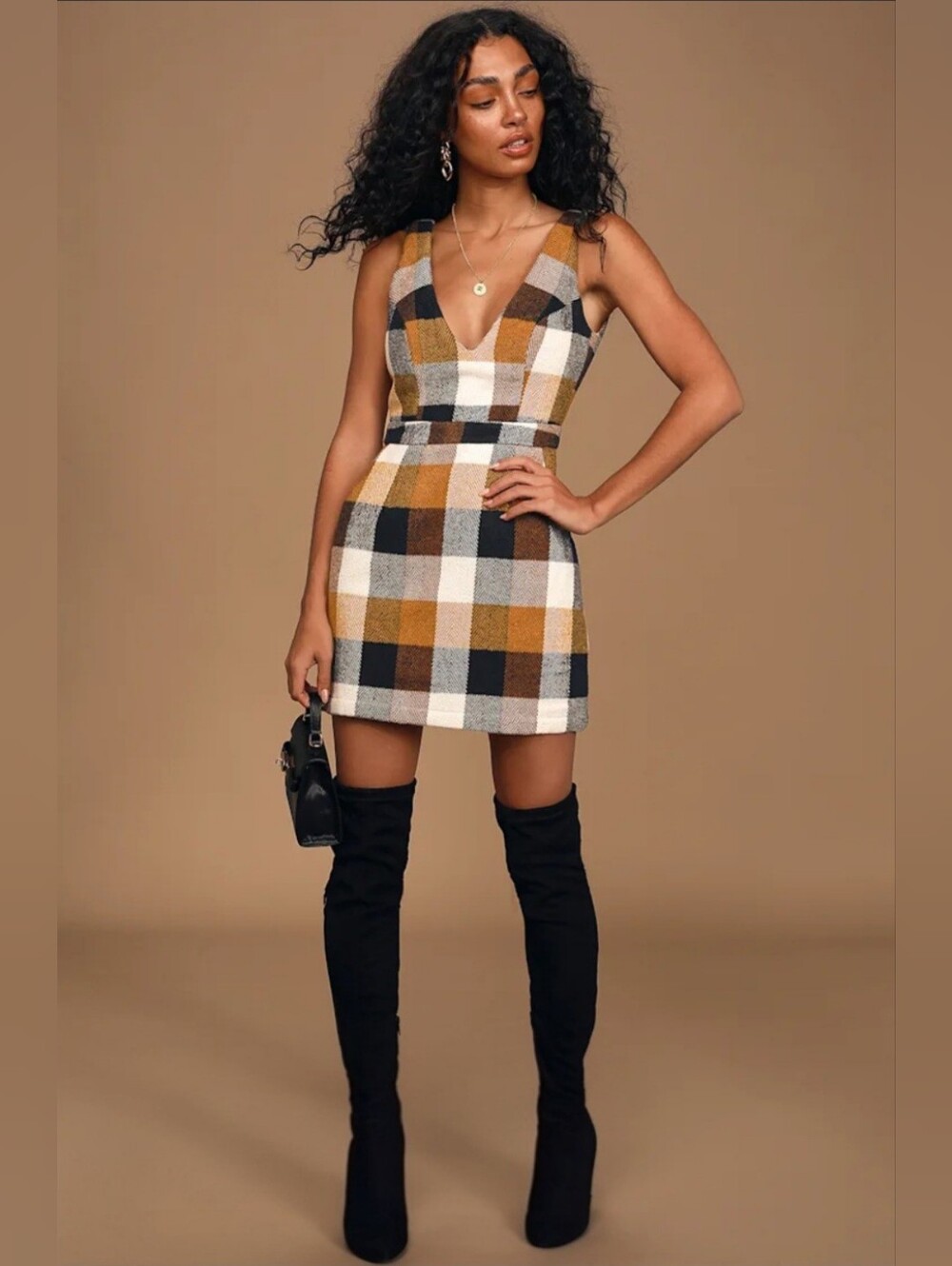 Lulu's Forever Classic Orange Multi Plaid Sleeveless Mini Dress